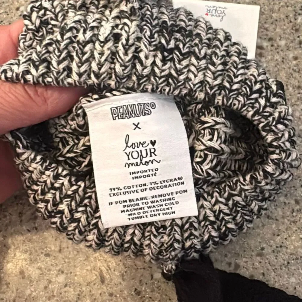 Love Your Melon x Peanuts Snoopy Ear Infant Beanie | Black White Marled | NWT |